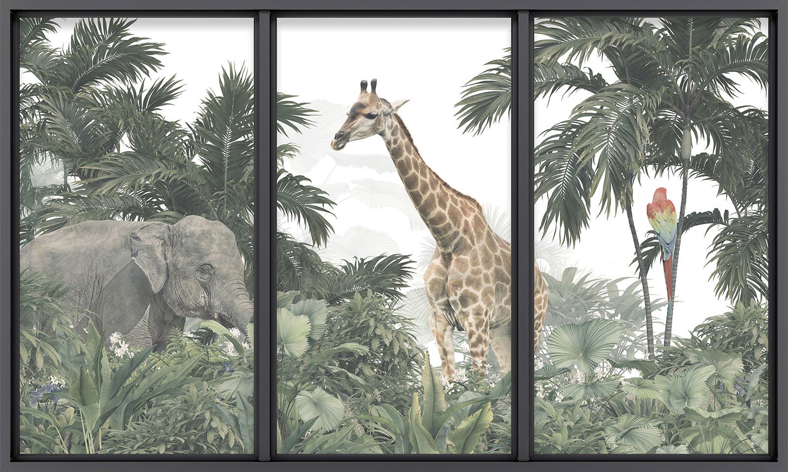 Papier peint panoramique intissé décoratif Trompe l'oeil baie vitrée - Animaux de la jungle - L260 cm x H156 cm - 2