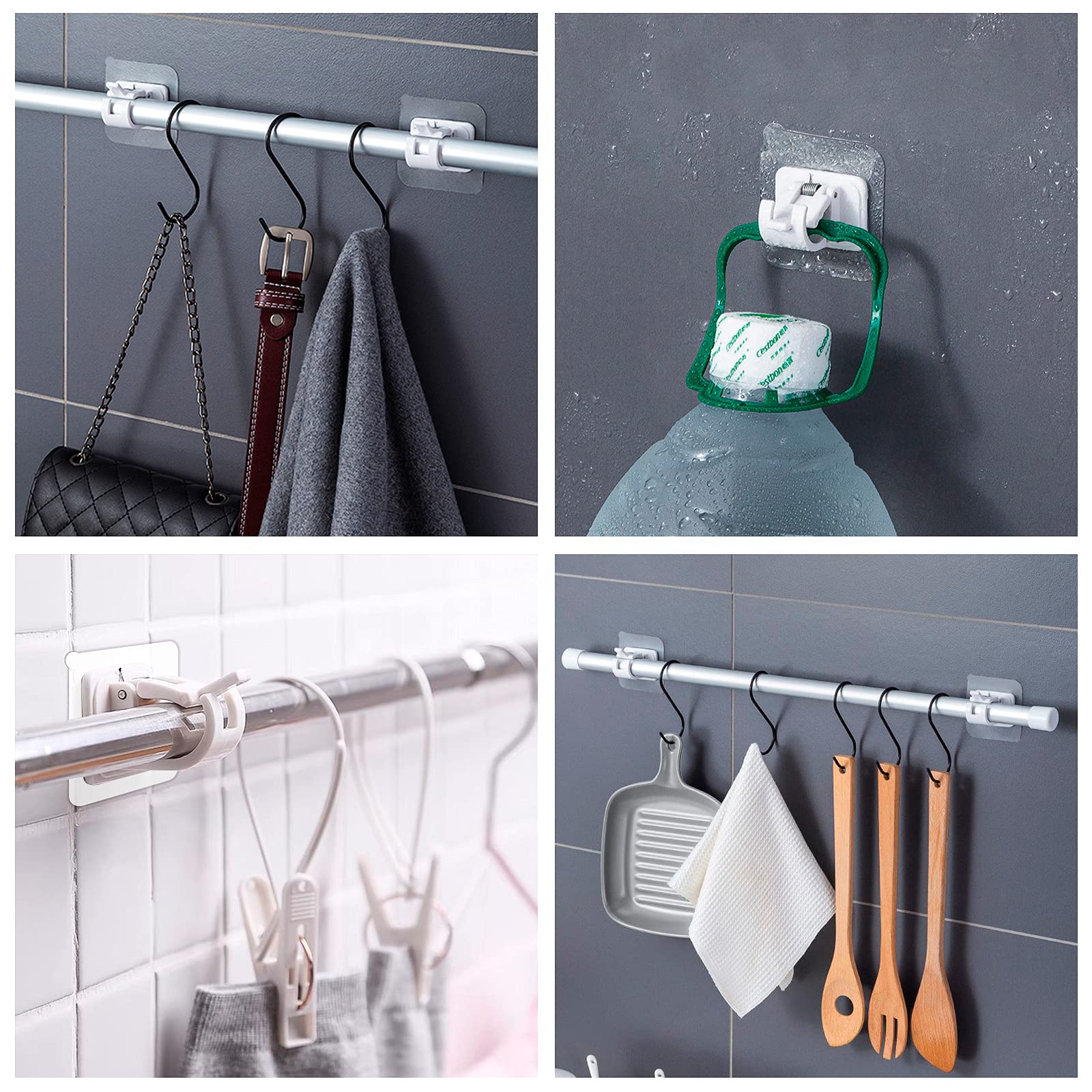 Lot de 4 supports de tringle à rideaux auto-adhésifs, sans perçage, fixation murale pour tringle à rideau, crochet pour porte-serviettes (blanc) - 7