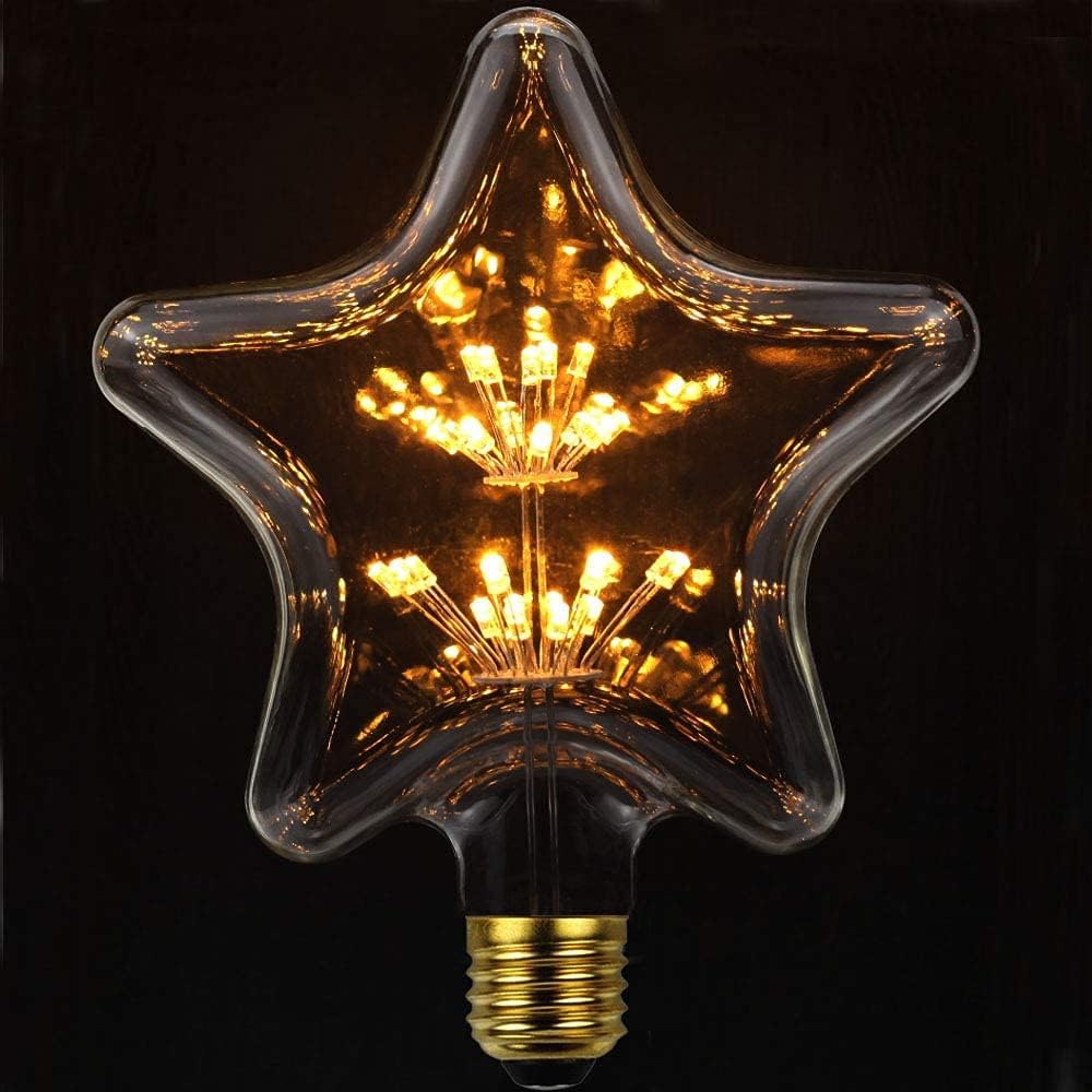 Żarówki LED Edison, dekoracyjna żarówka fajerwerkowa, żarówka z włóknem LED, dekoracyjna żarówka sferyczna E27, AC 85-265 V, 2300 K (gwiazda)