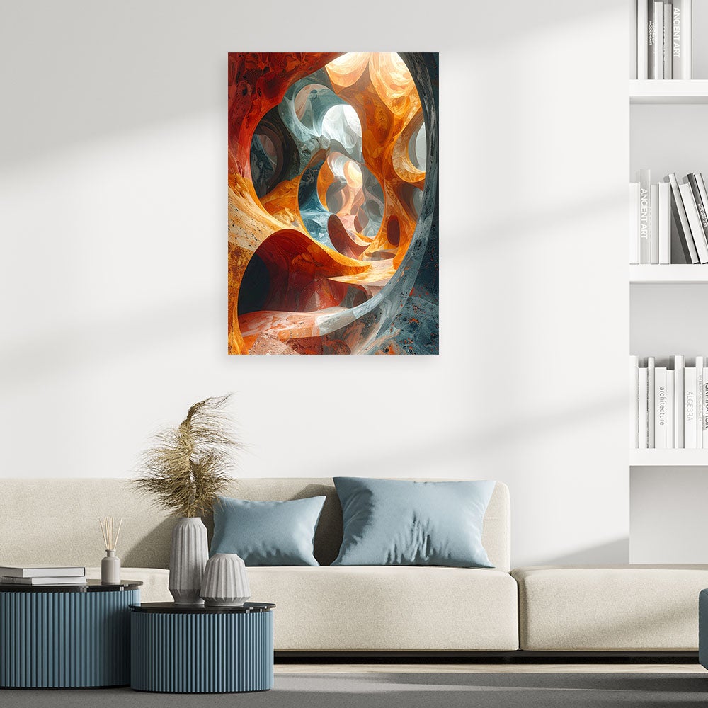 Obraz do salonu biura, Abstrakcja organiczna struktury skalne w pomarańczowo szarych odcieniach 40x60 - 2