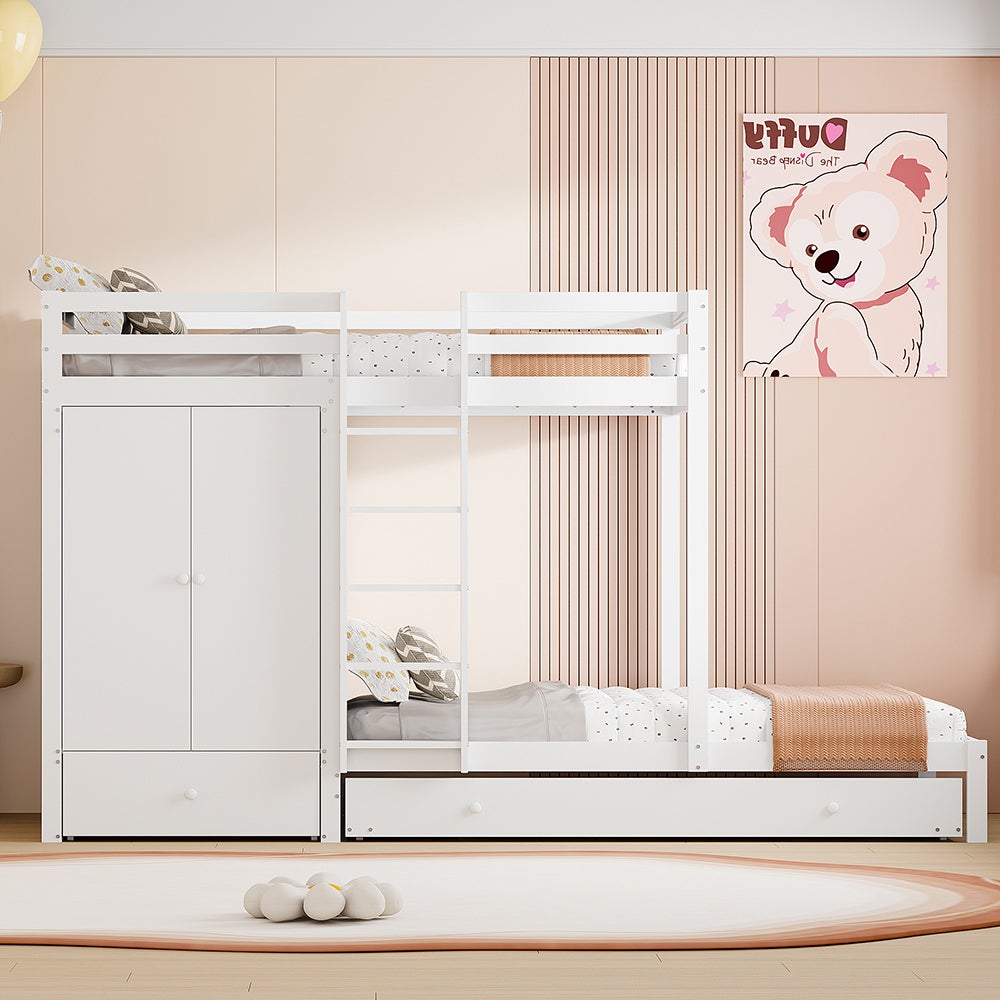 Lit superposé Lit 90x200 cm avec lit gigogne lit d'enfant avec armoire