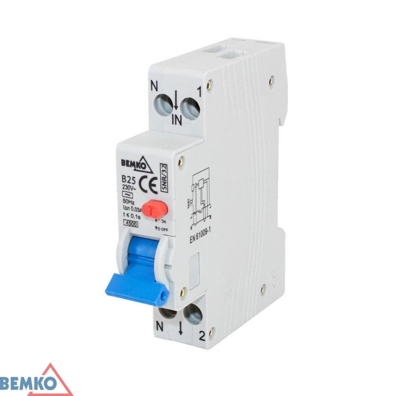 Disjoncteur Différentiel 30mA Type A 1P+N 40A - SAFEMORE - Haute Sensibilité, Pose Rail DIN - Homologué TÜV - Protection Sécurité électrique