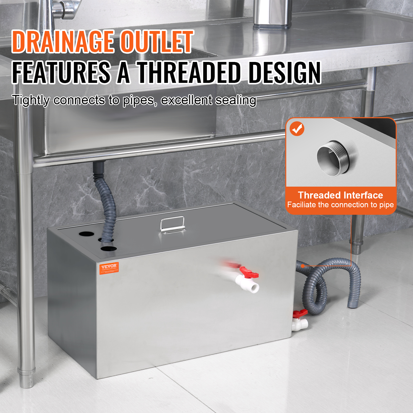 Komercyjny separator tłuszczu, separator tłuszczu 25 funtów, separator z górnym wlotem, separator tłuszczu ze stali nierdzewnej pod zlewem, sepa VEVOR - 4