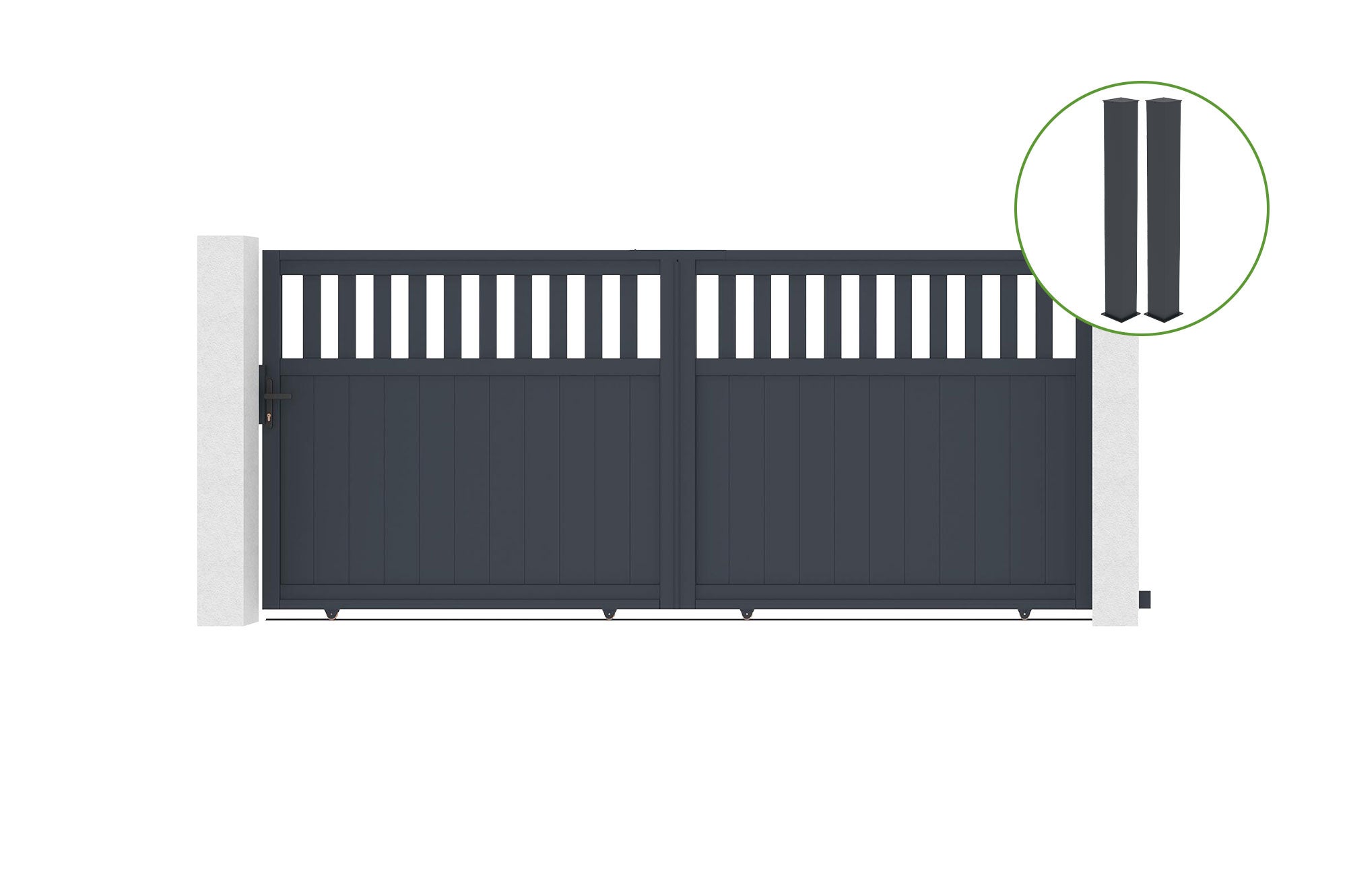 Brama przesuwna 3m SUNNY wys. 160cm aluminium szare + 2 słupki 20x20cm wys. 190c