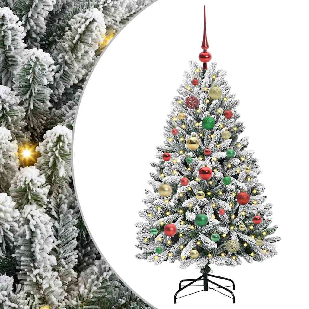 Árbol De Navidad Artificial Con Luces LARS360 - 150 Cm, Verde Con Efecto Nieve, PVC, Incluye Piñas Y Soporte