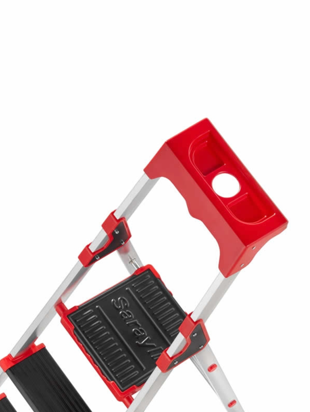 Escabeau professionnel de chantier marches XXL large de 12 cm, antidérapante avec porte outils et accessoires – SARAYLI 3 marches – SARAYLI 1302 - 2