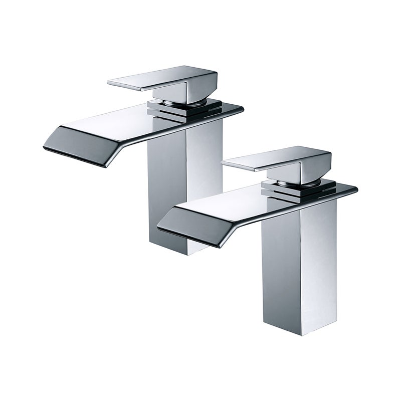 2szt Kaskadowe baterie łazienkowe Chromowane baterie umywalkowe Mosiężne baterie umywalkowe Kwadratowe baterie umywalkowe