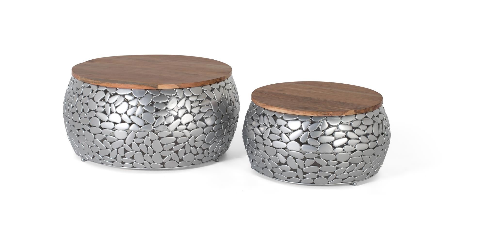 Zestaw 2 stołów z manguier i aluminium