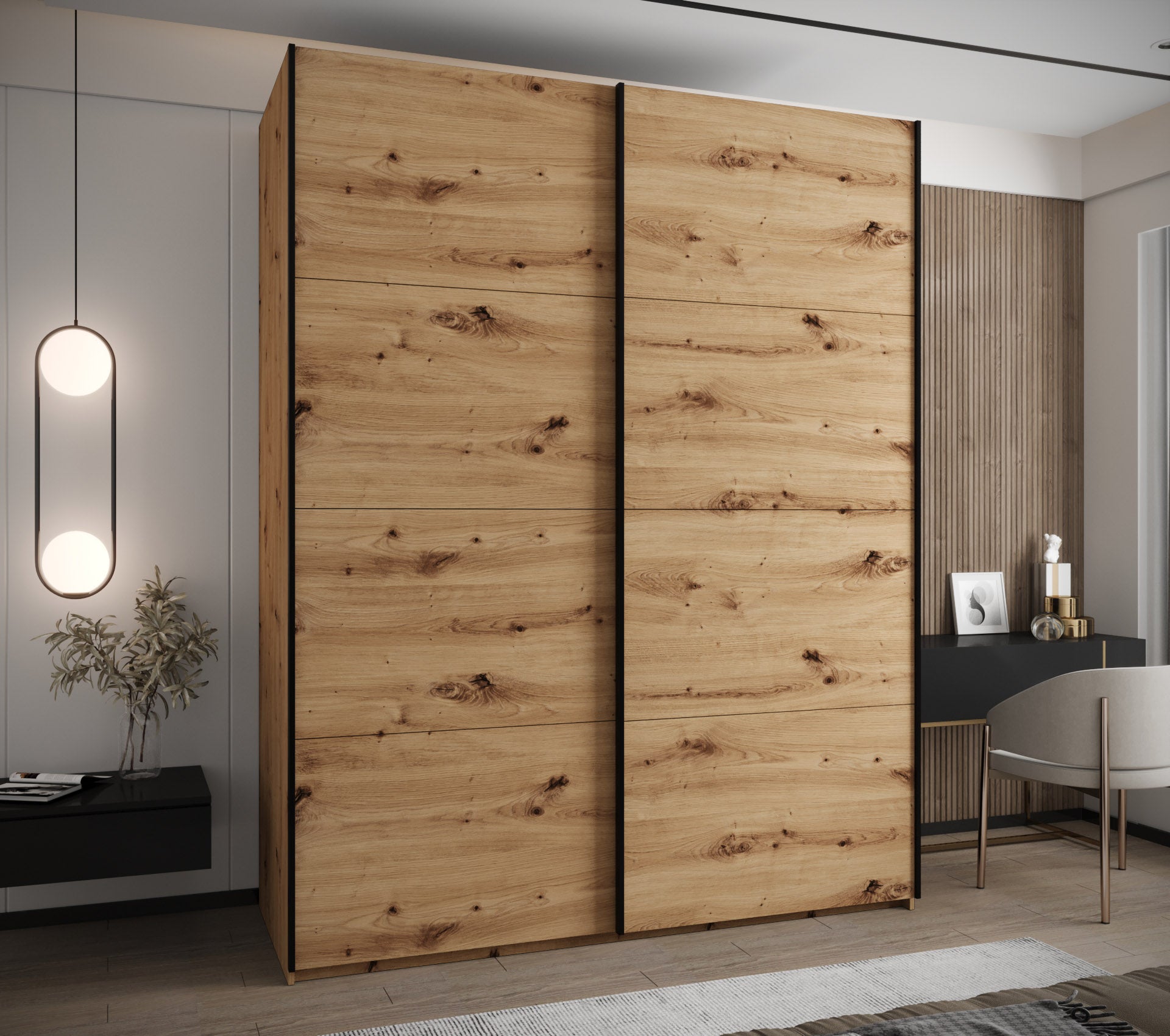 Szafa przesuwna wysoka Lux 1 200 x 64 x 245,5 cm artisan + artisan + u. czarny - Abiks Meble - 2