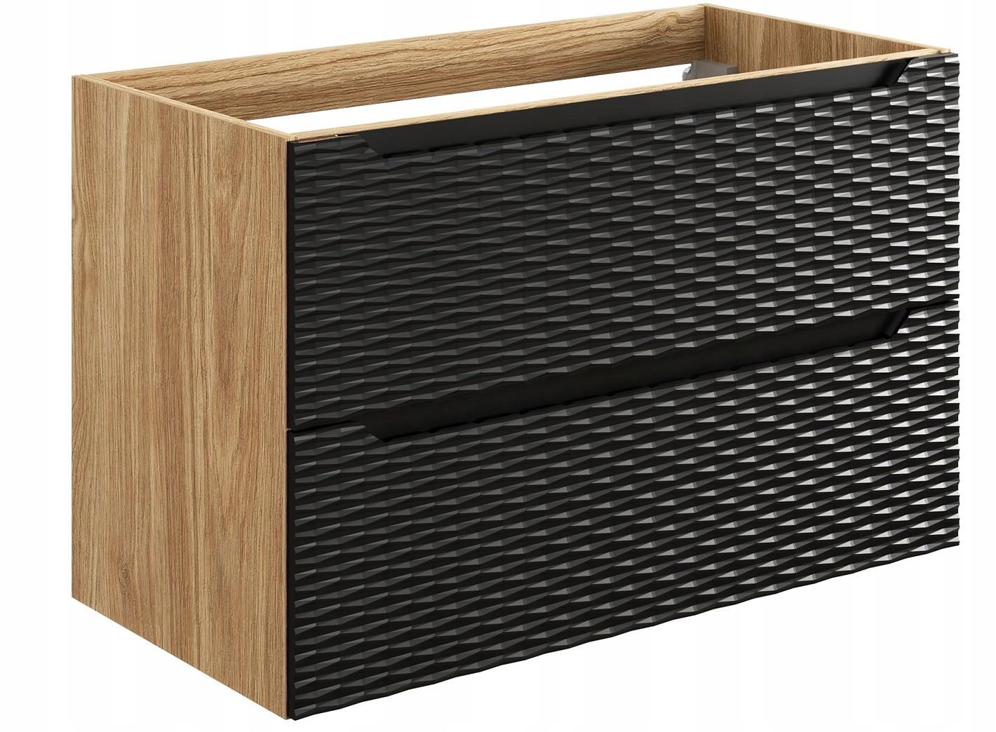 Szafka łazienkowa OCEAN 90 cm czarna dąb olejowany front 3D MDF wisząca