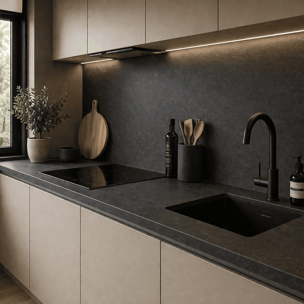 Plan de travail stratifié CPL ardoise foncé 2770 x 640 x 38 mm - PEFC 75% - Gamme Essentiel - 3