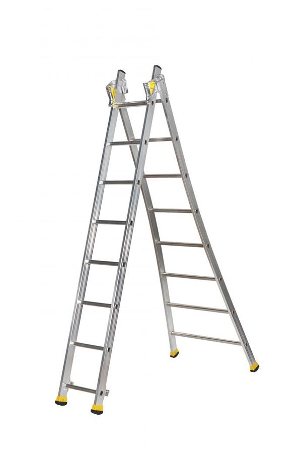 Echelle transformable 2 plans 2x6 barreaux - Longueur 3.05m / pliée 1.90m - Hauteur escabeau 1,7m - Sol plat ou escalier - CEN-510206