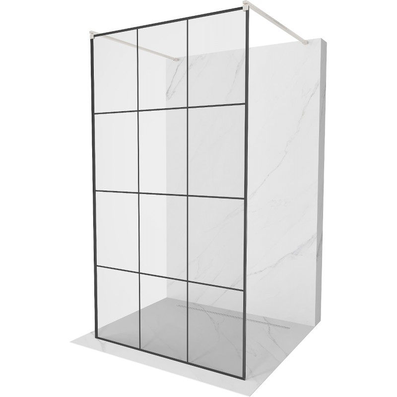 Mexen Kioto ścianka prysznicowa wolnostojąca 110 x 200 cm, czarna kratka 8 mm, nikiel szczotkowany - 800-110-002-97-77