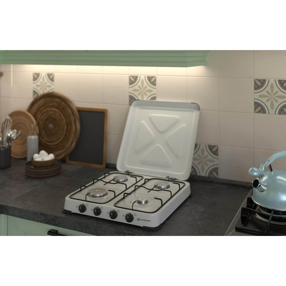 Plaque de Cuisson gaz 4 feux portable 4650W - Réchaud gaz butane propane couvercle grille amovibles Cuisine Extérieure KEMPER - 5