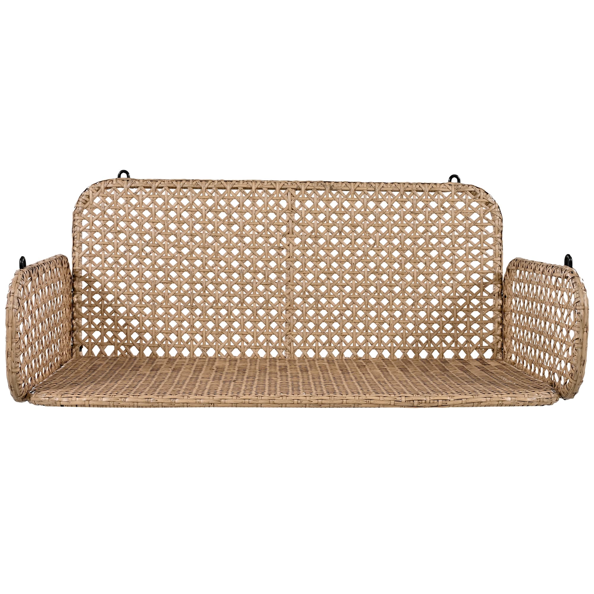 Balançoire en rotin PE deux places, coussins amovibles et lavables, 2 chaînes 240 cm, capacité 320 kg, sans cadre, pour jardin extérieur, beige - 8