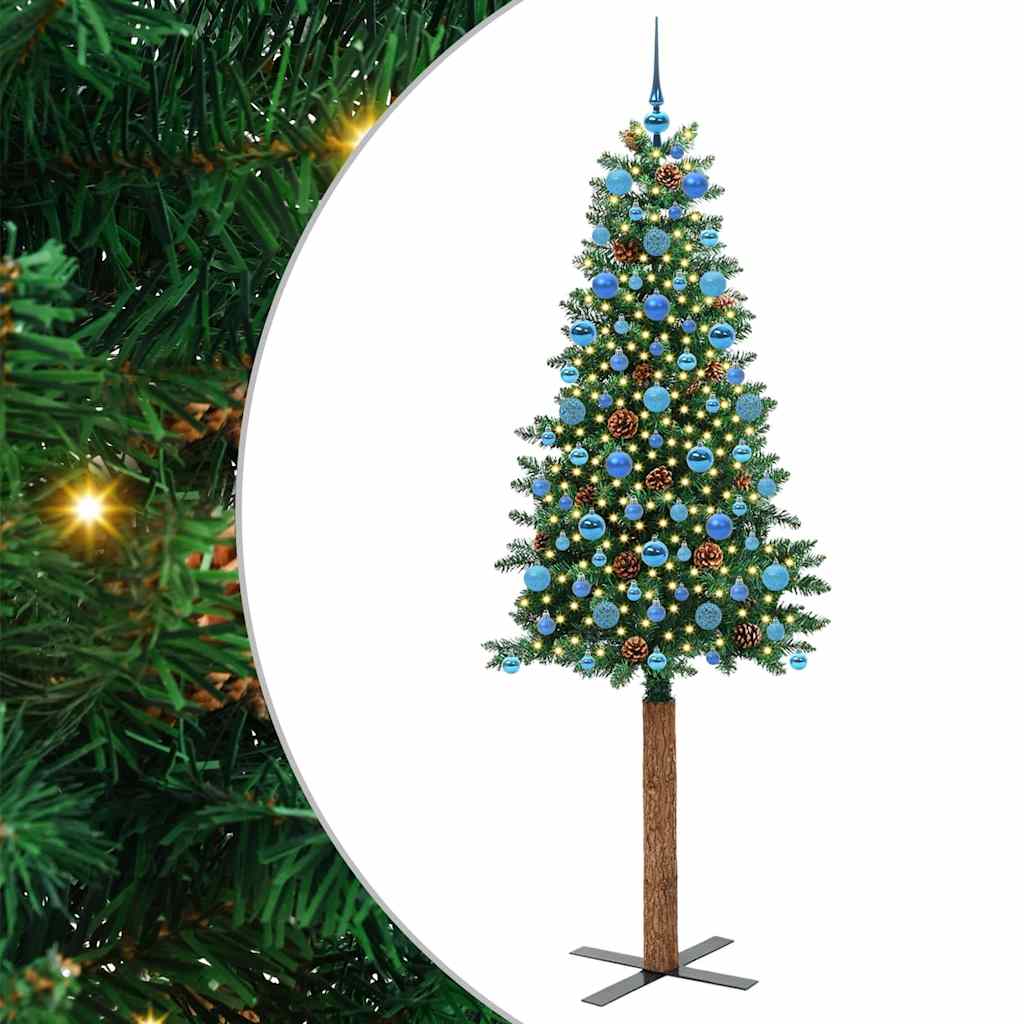 Szczupła Choinka Zielony 210 cm PVC i lite drewno sosnowe