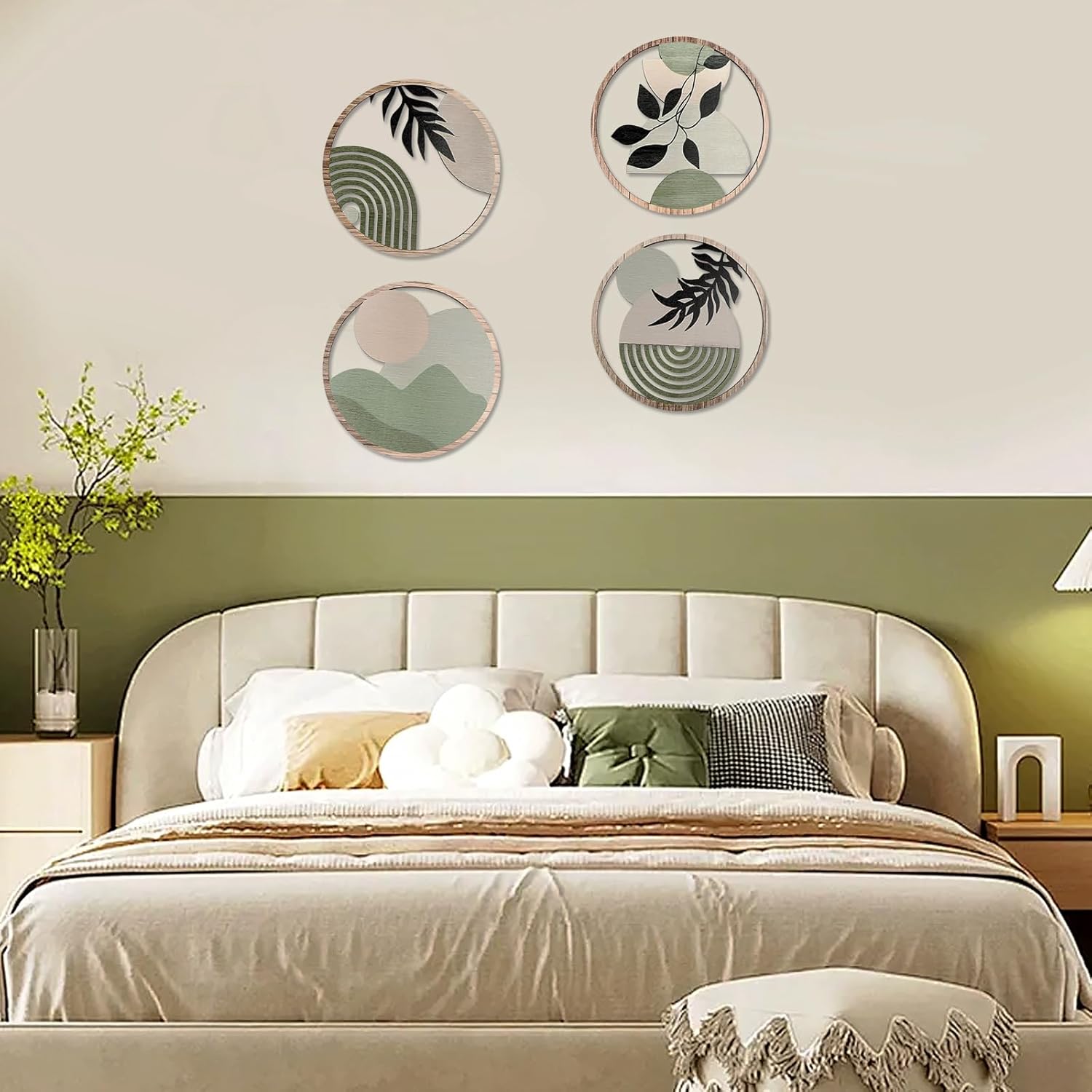 4 Pièces Décoration Murale Bohème en Bois Décoration Murale de Ferme Moderne Art Mural Boho Vert Pour Mural Art Déco Salon Ferme Nursery - 6