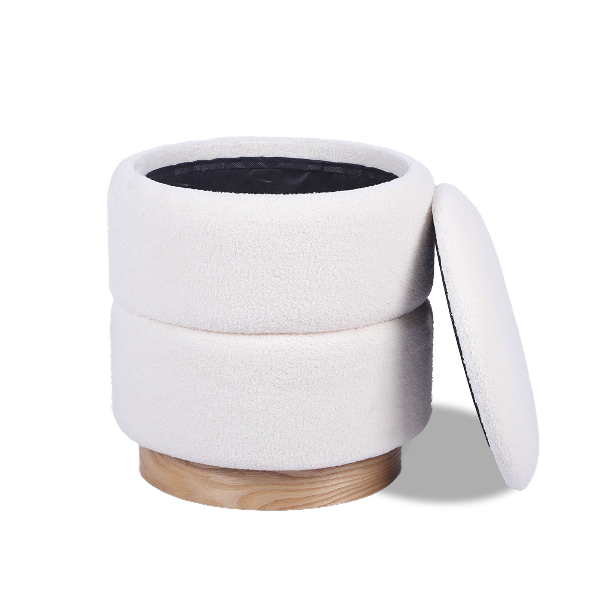 Pouf coffre ROMÉO tissu bouclette blanc - 6