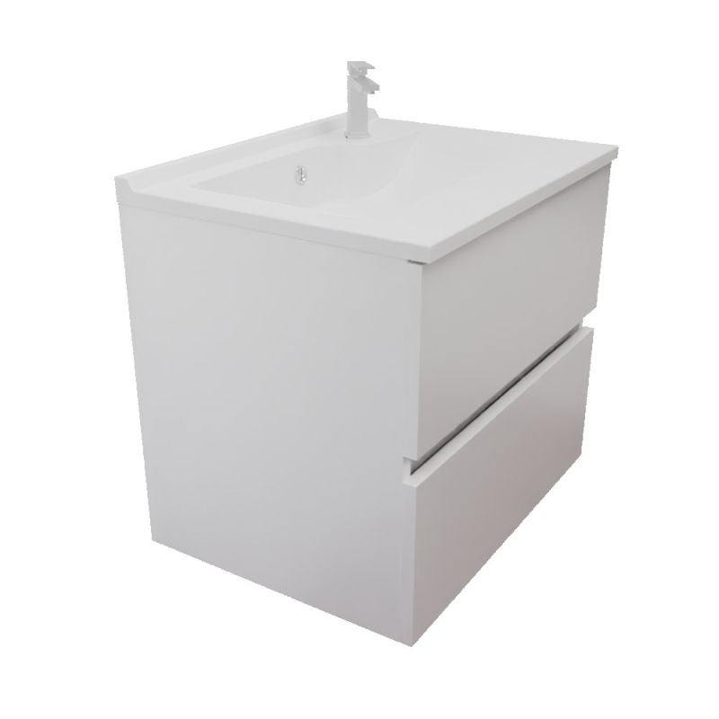 Meuble salle de bain suspendu 60 cm ROSALY INOX- Blanc- Plan vasque en Résine - 2