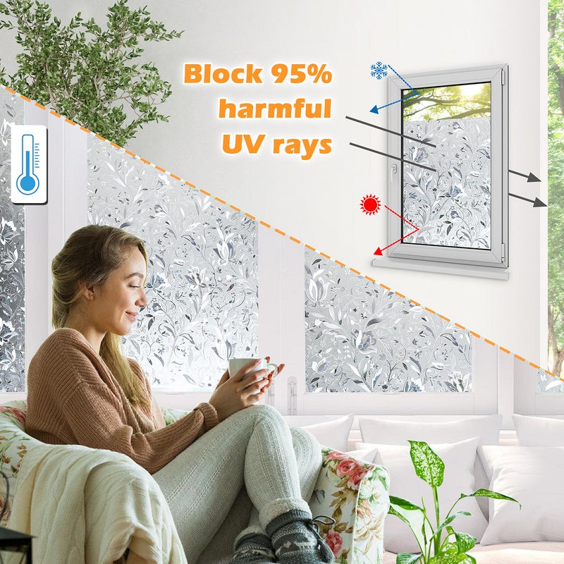 2x Pellicola per vetri antiriflesso, Pellicola autoadesiva elettrostatica, Pellicola per vetri-Modello di fiori di tulipani-60*200CM - 3