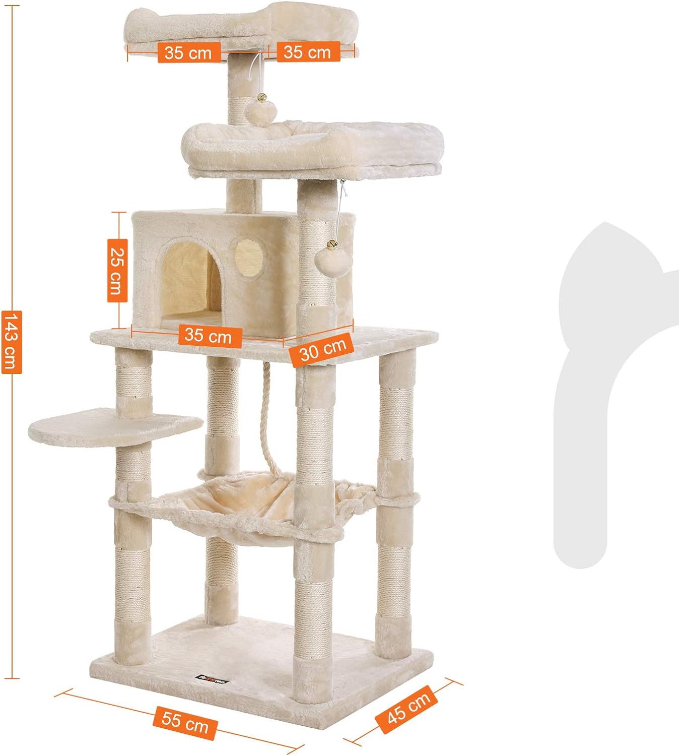 Arbre À Chat, Stable, 2 Niches, Hauteur 143 Cm, Beige - 5