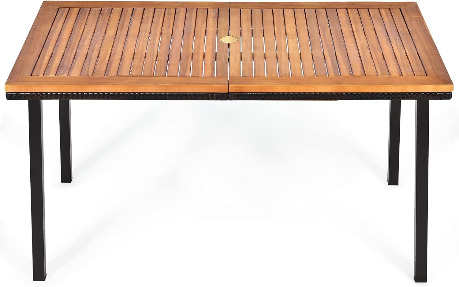 Table à Manger Extérieur en Bois d'Acacia Certifié FSC pour 6 Personnes, Table 140x75 cm avec Trou pour Parasol 5 cm,Pied en Métal - 8