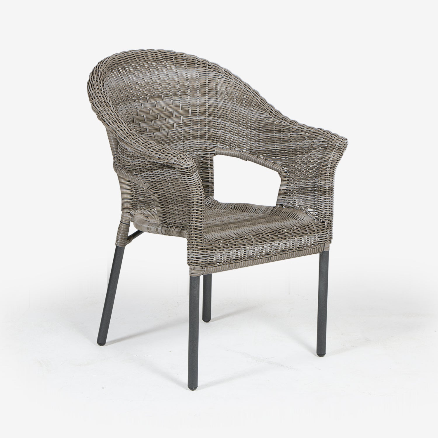 Sillón de jardín apilable de aluminio y ratán sintético gris de diseño rústico - 3