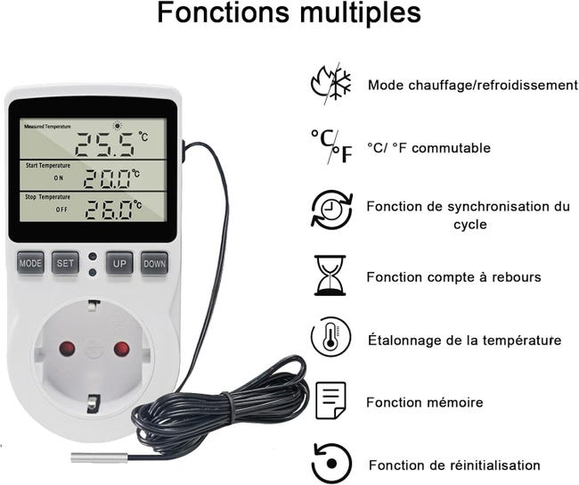Termostato digitale per riscaldamento/raffreddamento con spina, regolatore di temperatura LCD, CA 110-250 V, per acquacoltura e serre (spina) | Leroy Merlin Termostato digitale per riscaldamento/raffreddamento con spina, regolatore di temperatura LCD, CA 110-250 V, per acquacoltura e serre (spina) | Leroy Merlin