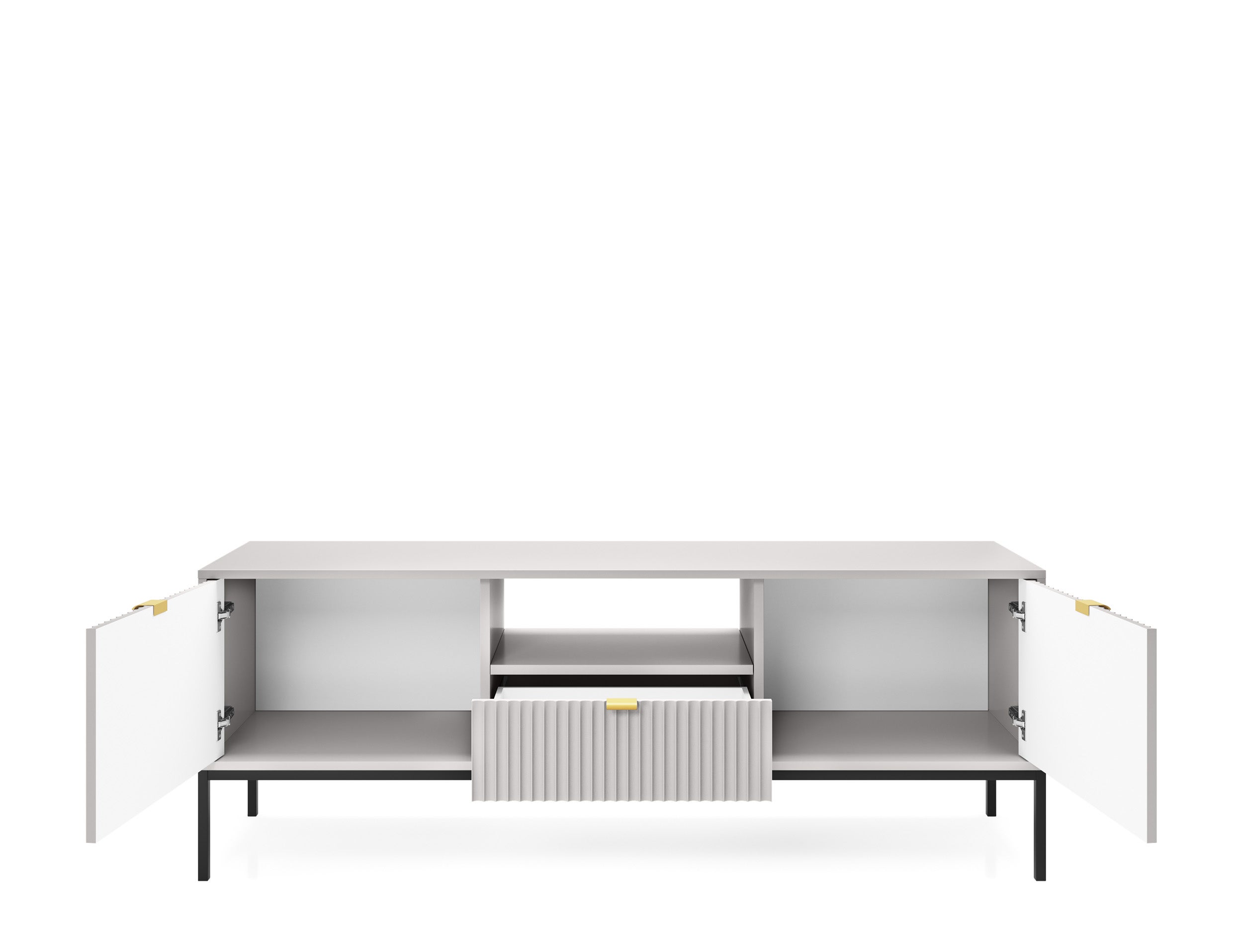 Szafka TV: 1 szuflada, szara, stelaż czarny, 154 x 56 x 39 cm, złote uchwyty - 3