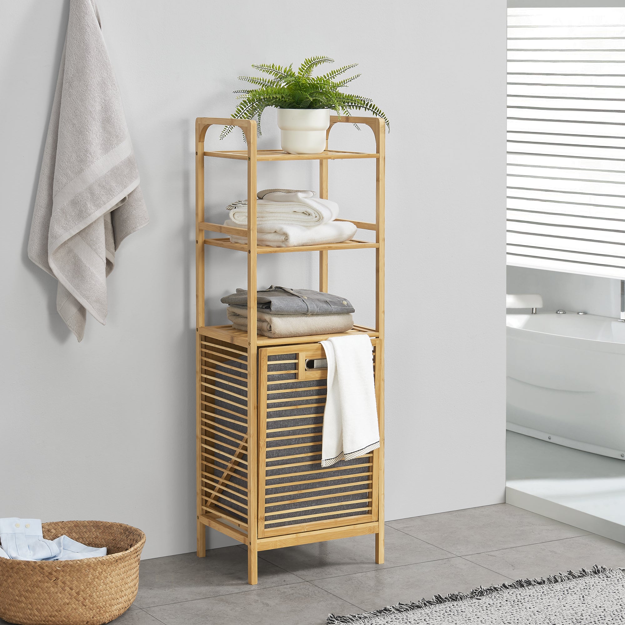 LIFEZEAL Cesto Portabiancheria Pieghevole 75L Con Ruote E Manici - Plastica Impermeabile, Per Bagno, Camera Da Letto, Lavanderia, Grigio - 2