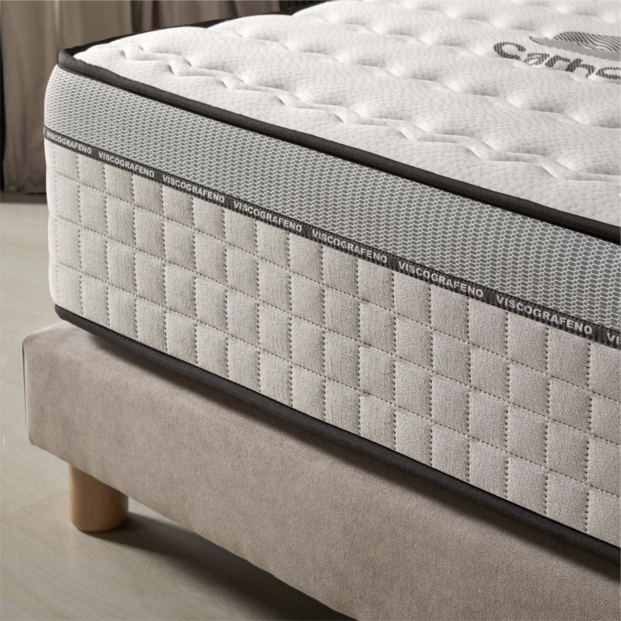 Colchón Visco-carbone 135x190 cm - Multicapas - Blue Latex - Muy grueso 30 cm - Espuma viscoelástica - Confort Premium - 7 Zonas - Reversible - 3