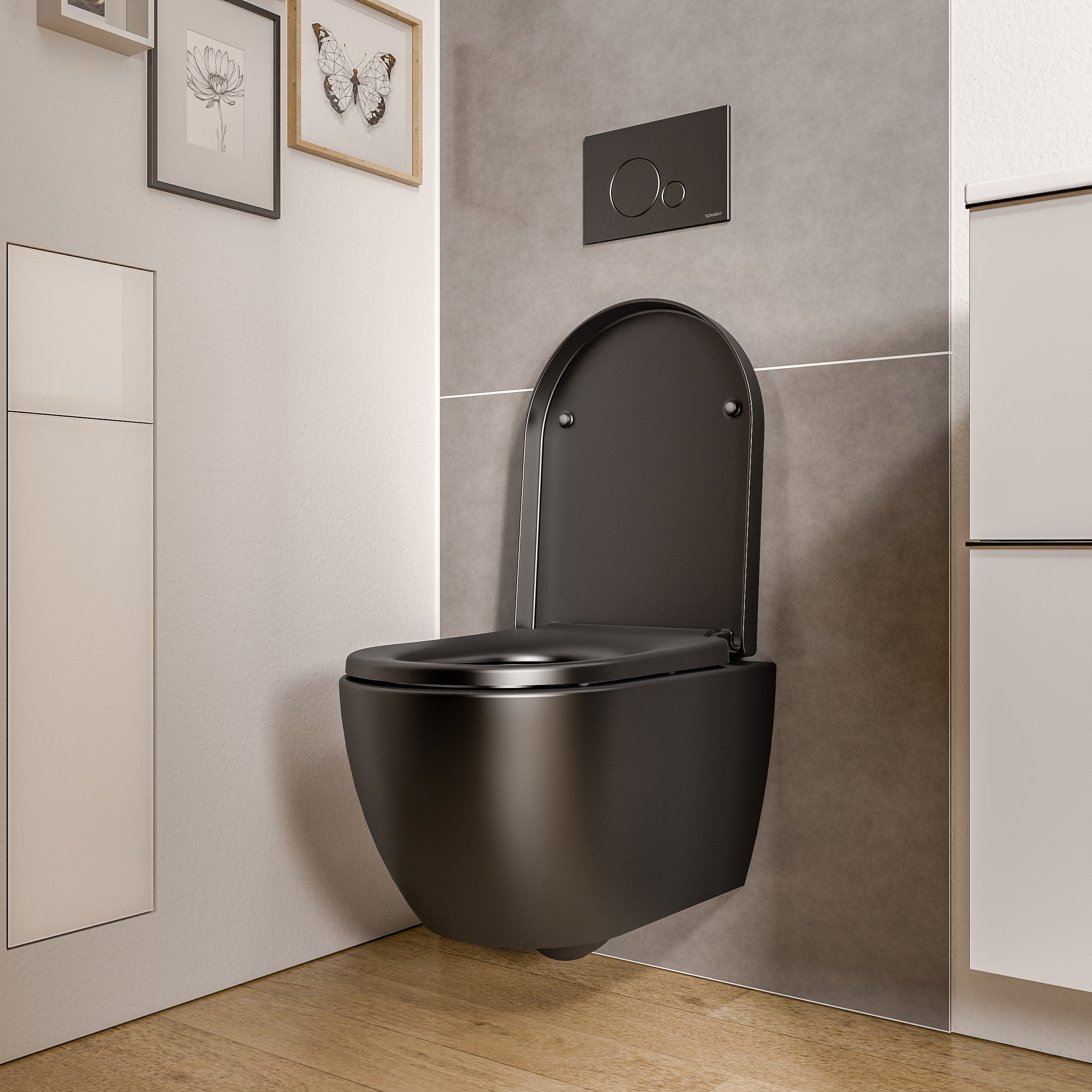 BERNSTEIN - WC suspendu Noir mat 36x53x36cm (LxPxH) sans rebord, abattant fermeture progressive + soft-close - VIREO - 2