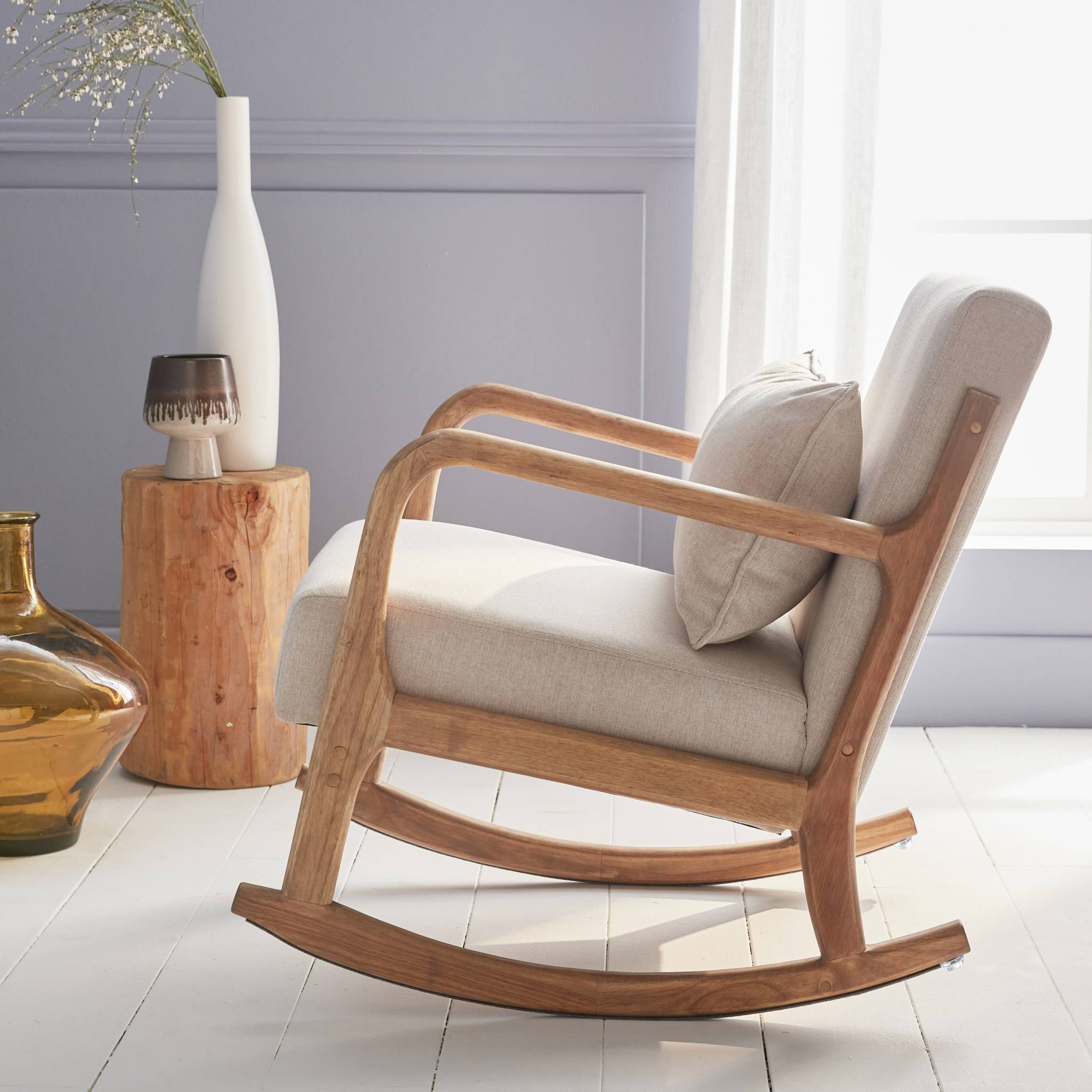Fauteuil à bascule design en bois et tissu. 1 place. rocking chair scandinave. beige LORENS - 3