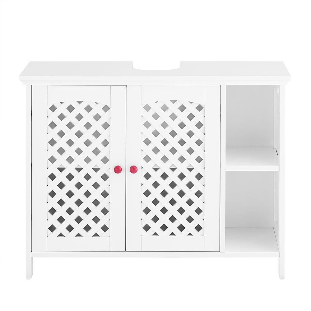 SoBuy Szafa pod umywalkę łazienkowa z 2 drzwiami i otwartą niszą – Szafa umywalkowa z MDF E1, Regulowana półka, 80x31,5x60,5cm, BZR210-W