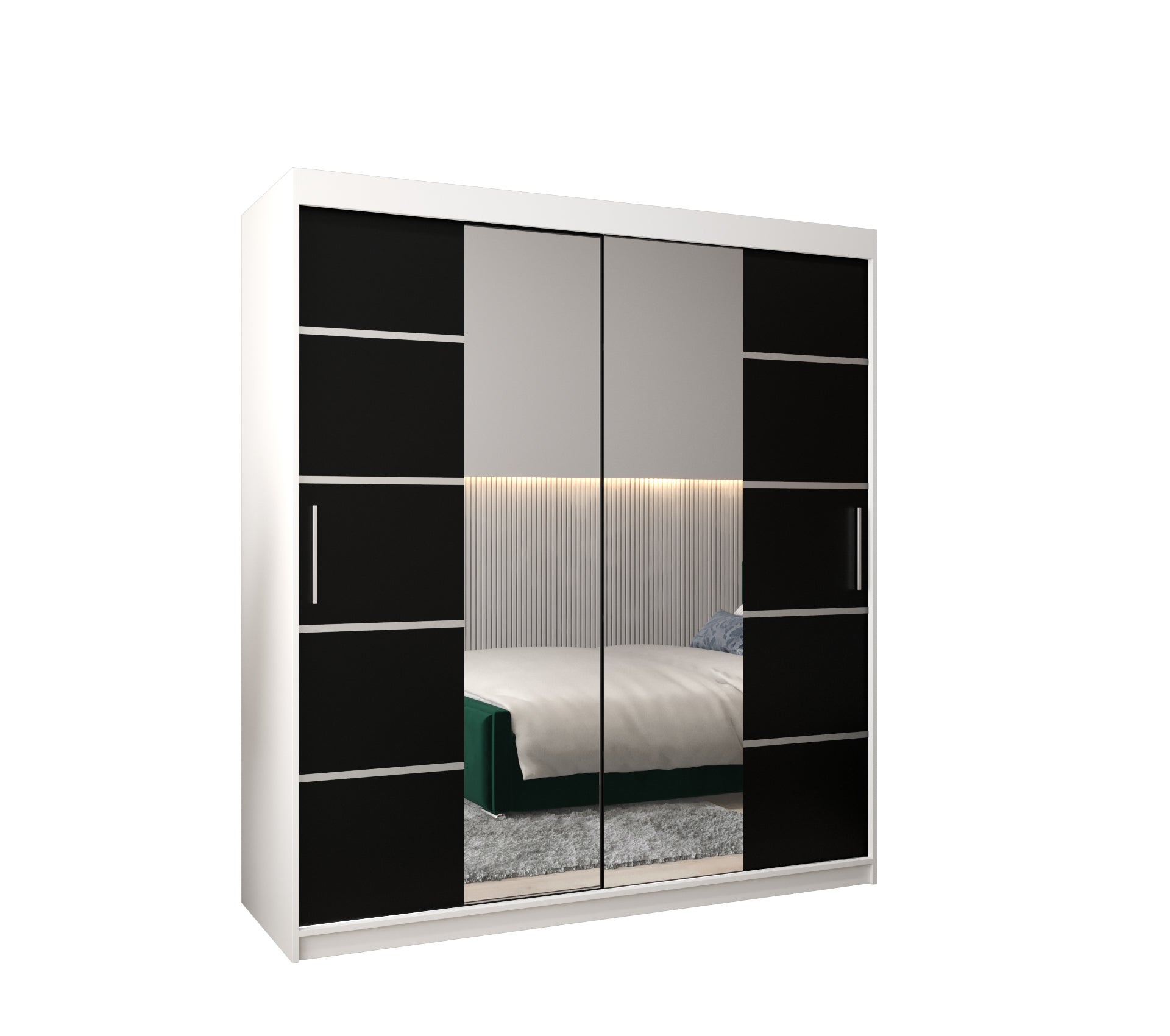 Szafa przesuwna garderoba Verona 4 180 x 62 x 200 cm Biały + Czarny - Abiks Meble