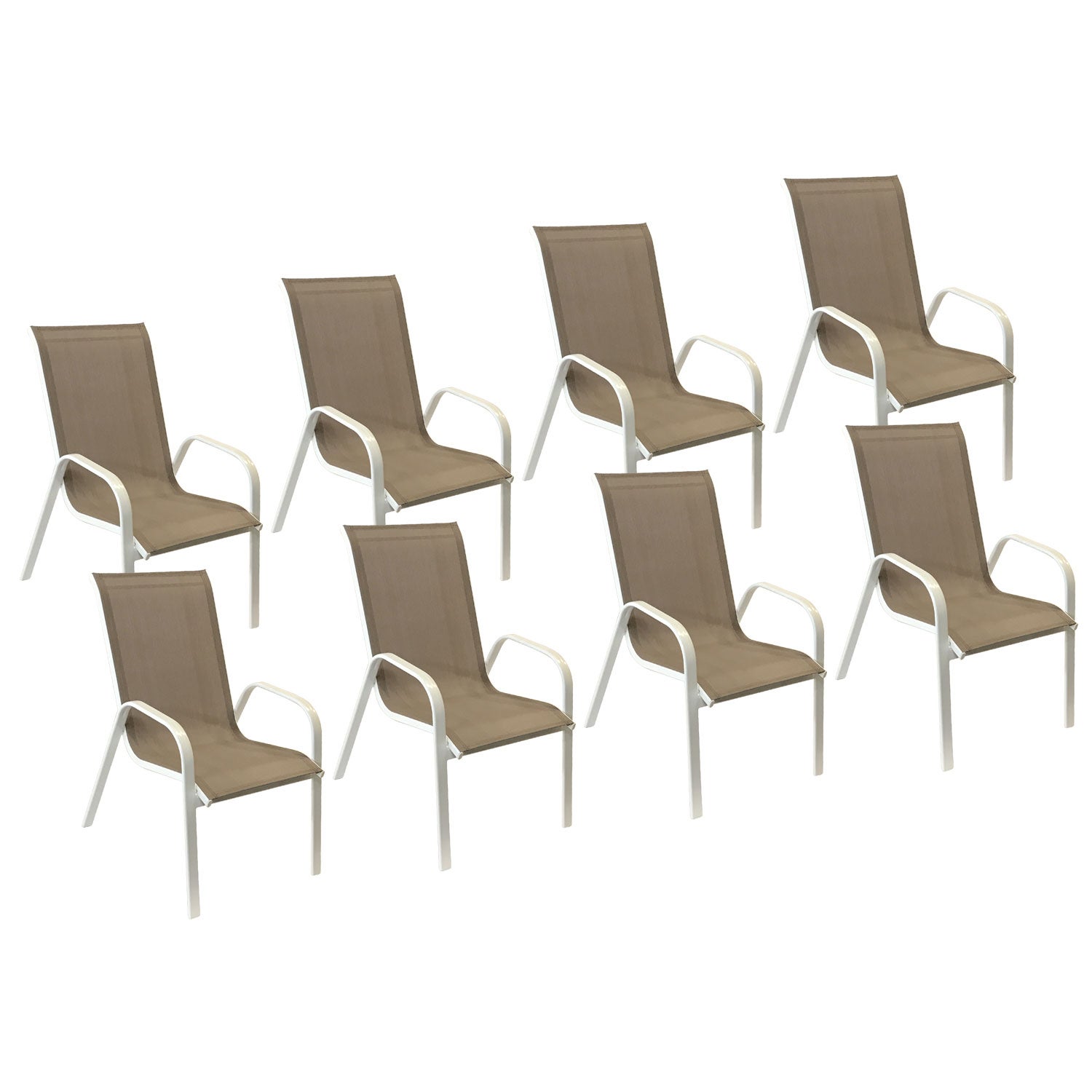 Zestaw 8 krzeseł MARBELLA taupe textilene - białe aluminium