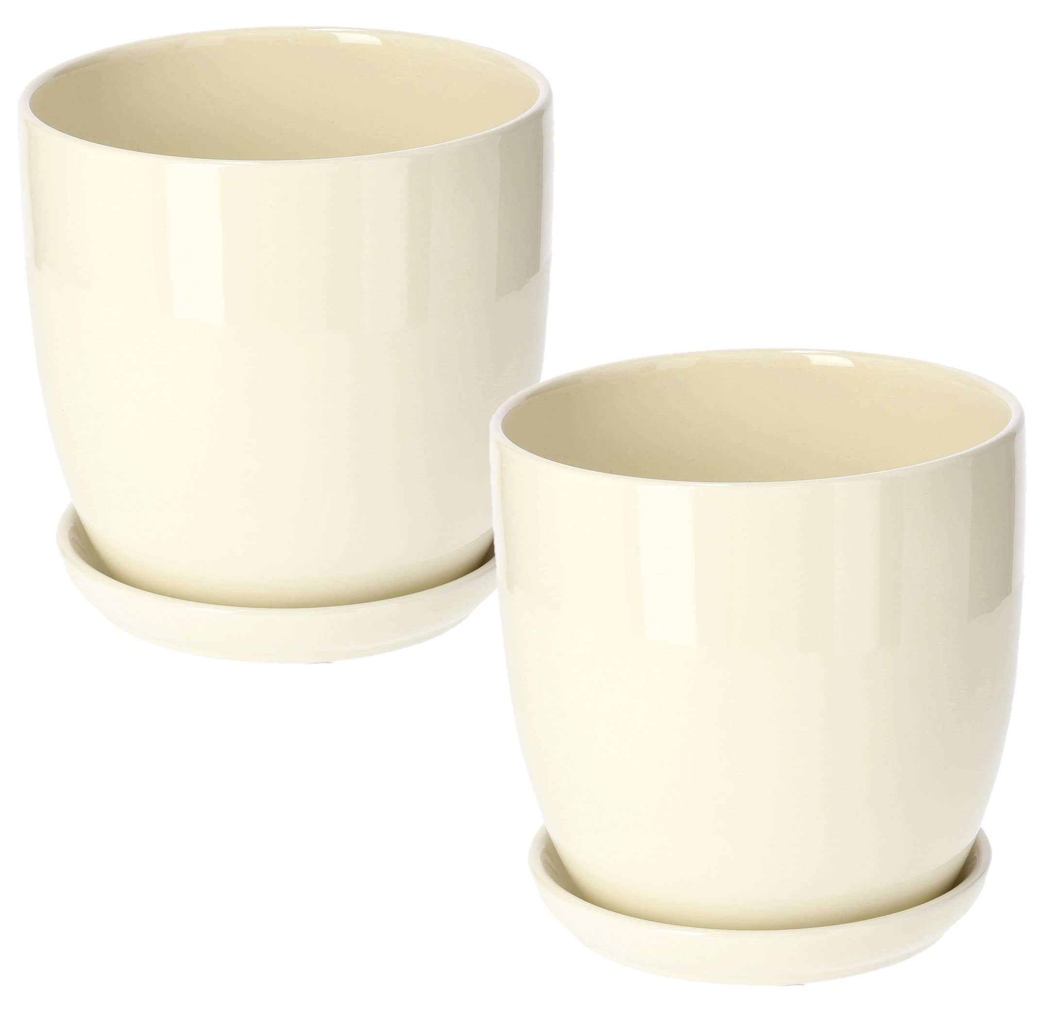 Zestaw 2 szt doniczka osłonka ceramiczna z podstawką ø17 kremowa szkliwiona - KOTARBAU