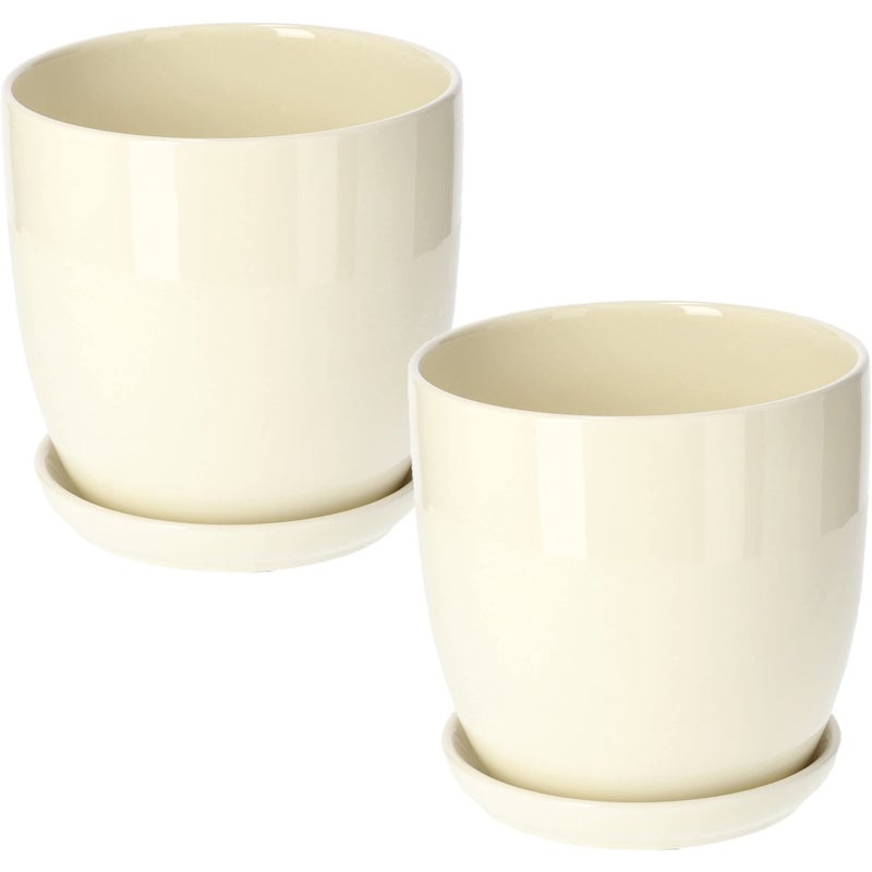 Zestaw 2 szt doniczka osłonka ceramiczna z podstawką ø17 kremowa szkliwiona - KOTARBAU