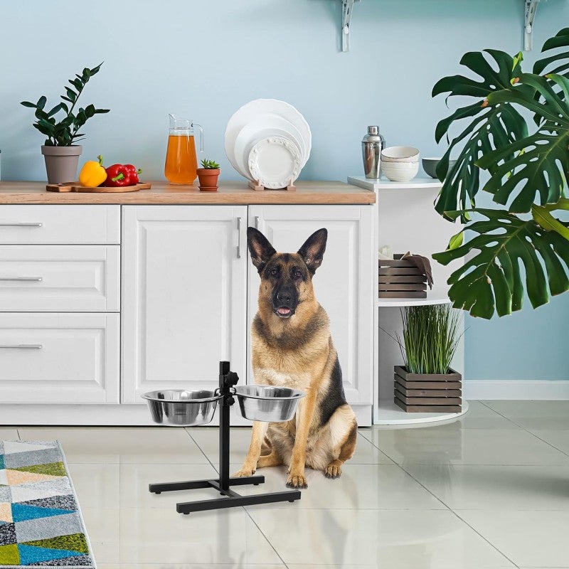 Comedouro Duplo para Cães com Suporte Ajustável | 1,8 Litros | Aço Inoxidável | Tigelas com 22 cm de Diâmetro - 4