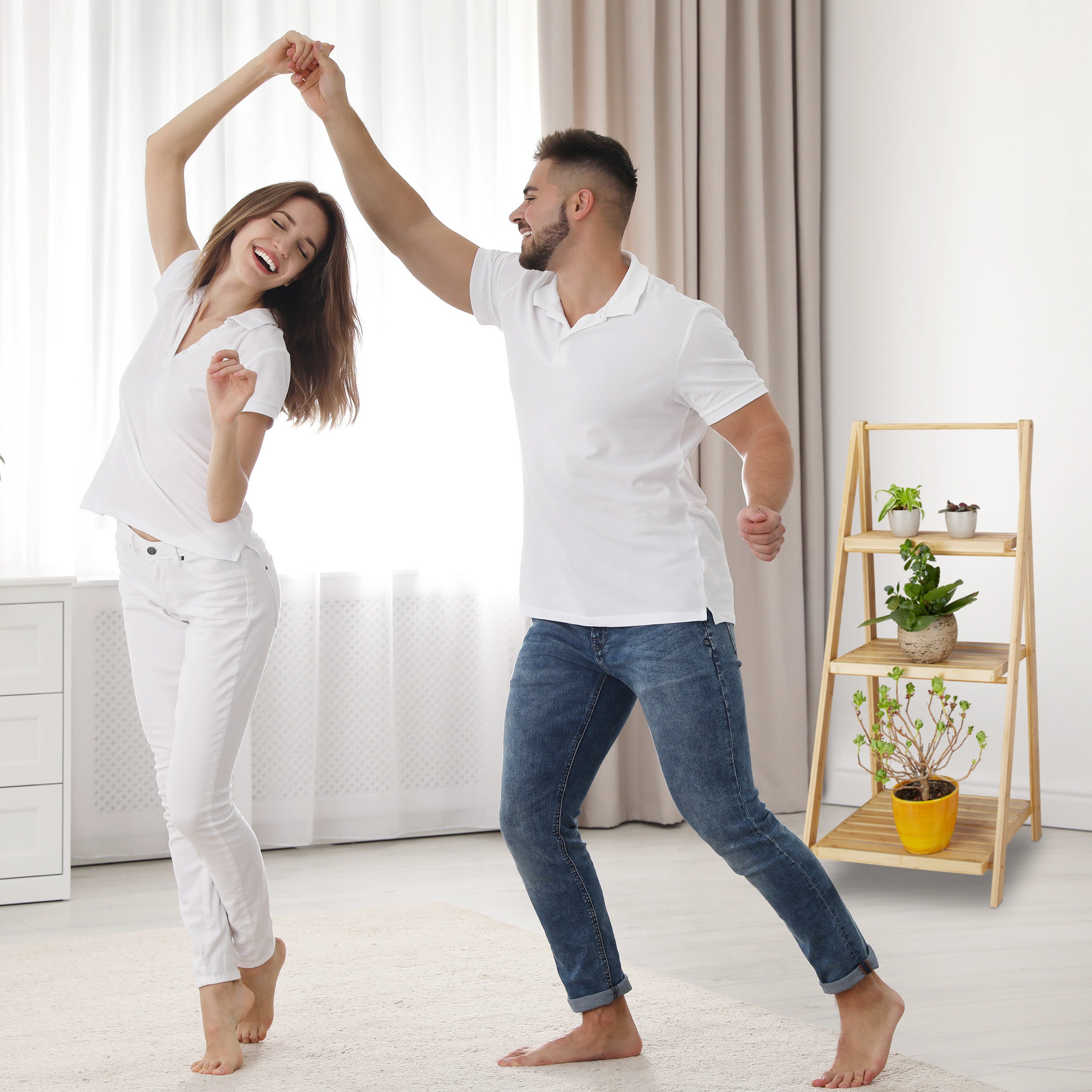 Escalier étagère pour fleurs bambou 3 étages pliant rangement plantes HxlxP: 99 x 45 x 32 cm, nature, Relaxdays - 3