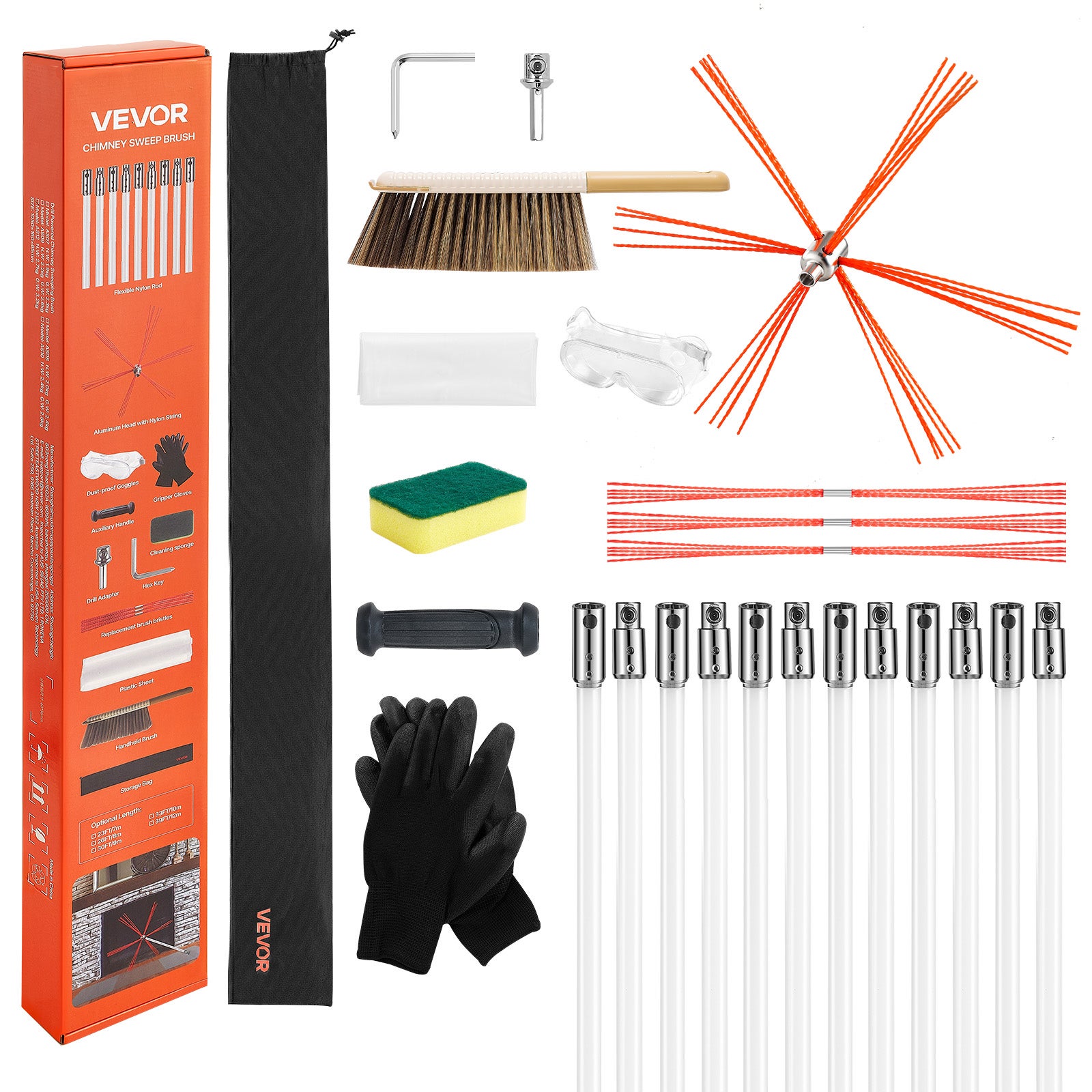 Kit de Ramonage VEVOR 12 m Brosse Ramonage Cheminée Extensible Outil de ...
