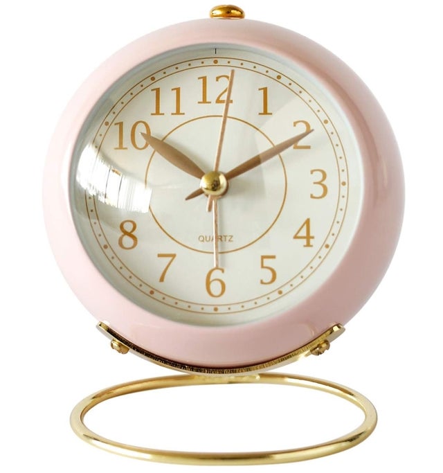 Petite horloge de table classique sans tic-tac avec rétroéclairage, chambre à coucher, chevet, décoration intérieure (rose)