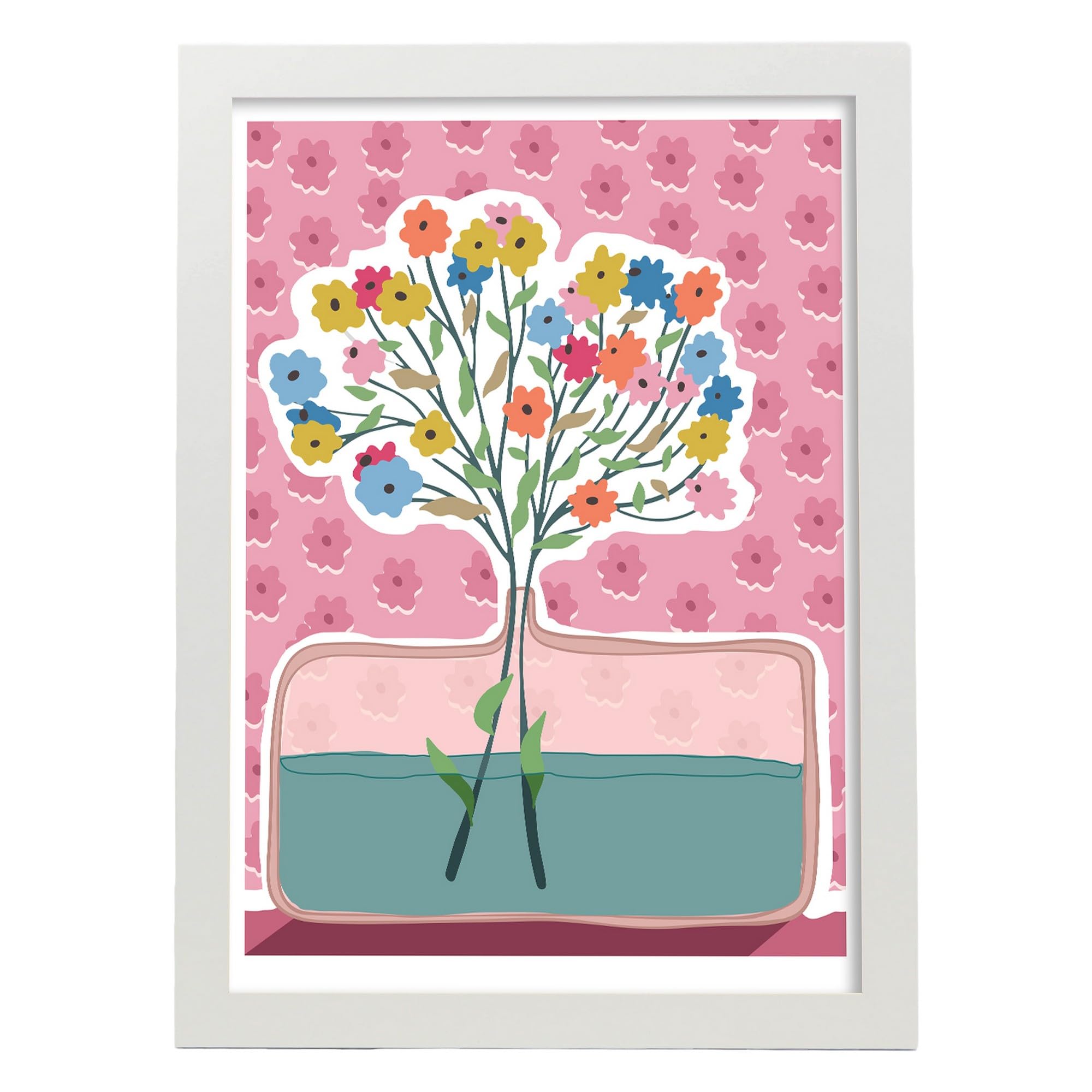 Lámina poster de jarrón de flores transparente cuadros decorativos para tu hogar estampados estético para el diseño de dormitorio a3 con marcos blanco