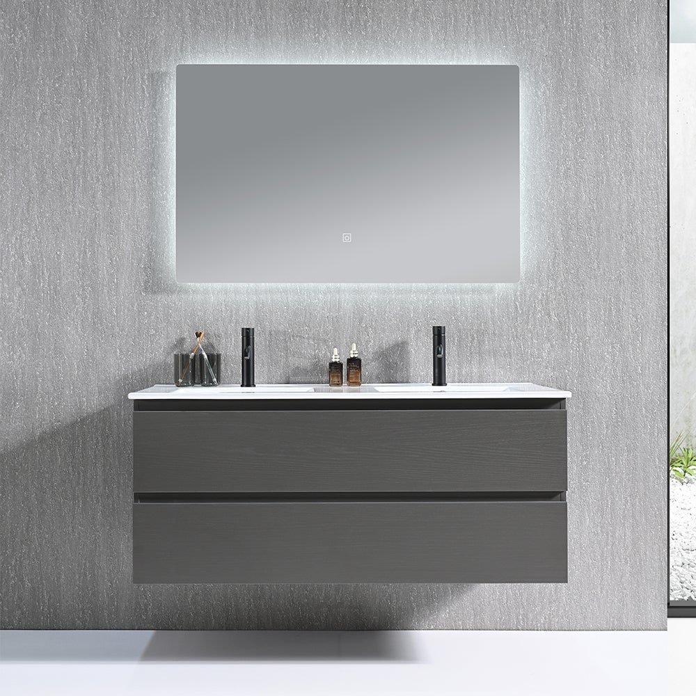 Meuble salle de bain double vasque 120cm gris et miroir LED LB-8331G - 2
