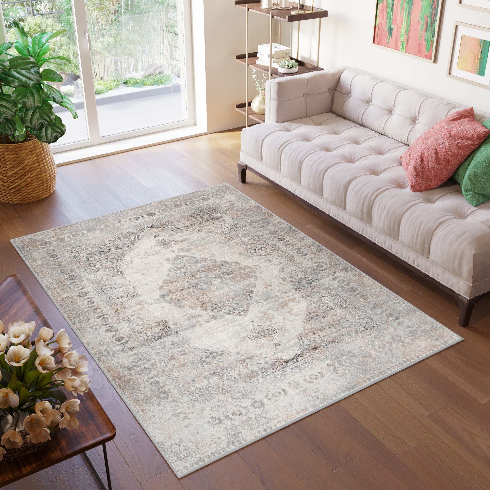 Tapiso valley alfombra para salón habitación cuarto vintage gris beige suave fina 80x150