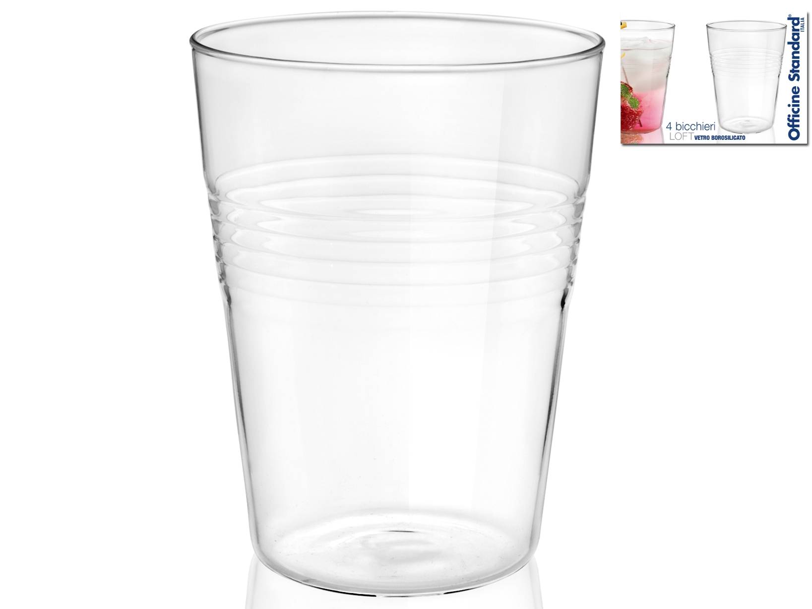 Bicchiere acqua lettera L azzurra - in vetro borosilicato, da 380 ml