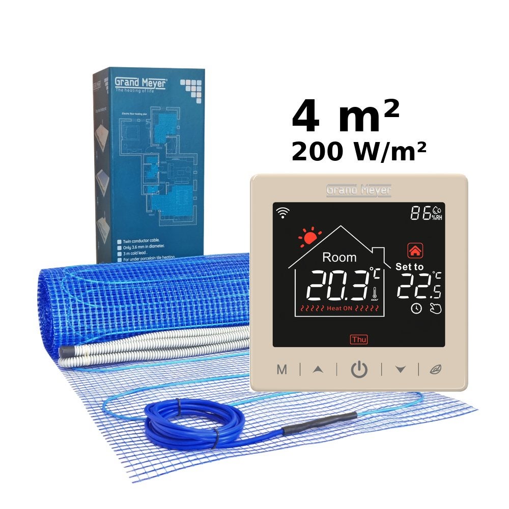 Zestaw do ogrzewania podłogowego 4 m², 200 W/m² + termostat SN-15 Wi-Fi programowalny