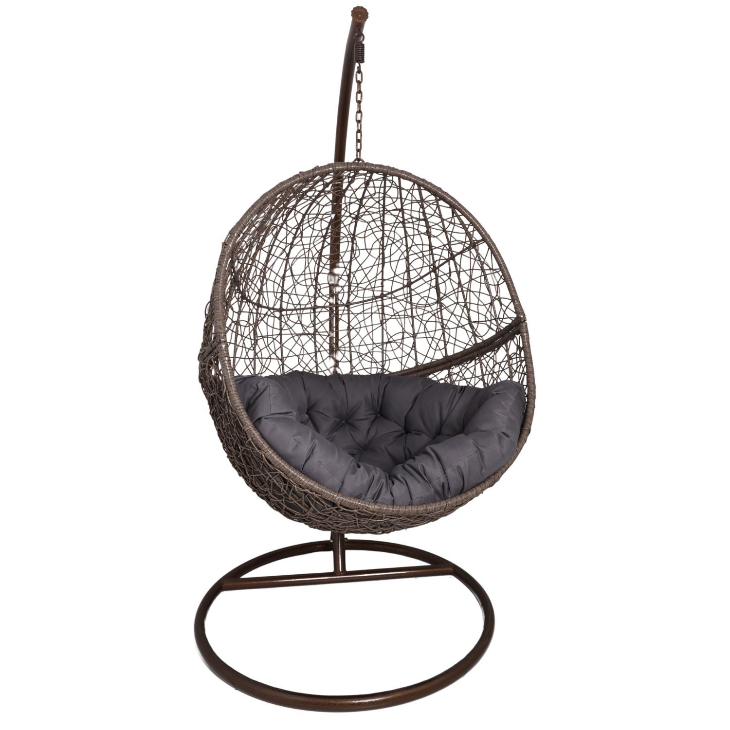 Fotel Wiszący kokon Huśtawka kolor brązowy (szara poduszka)