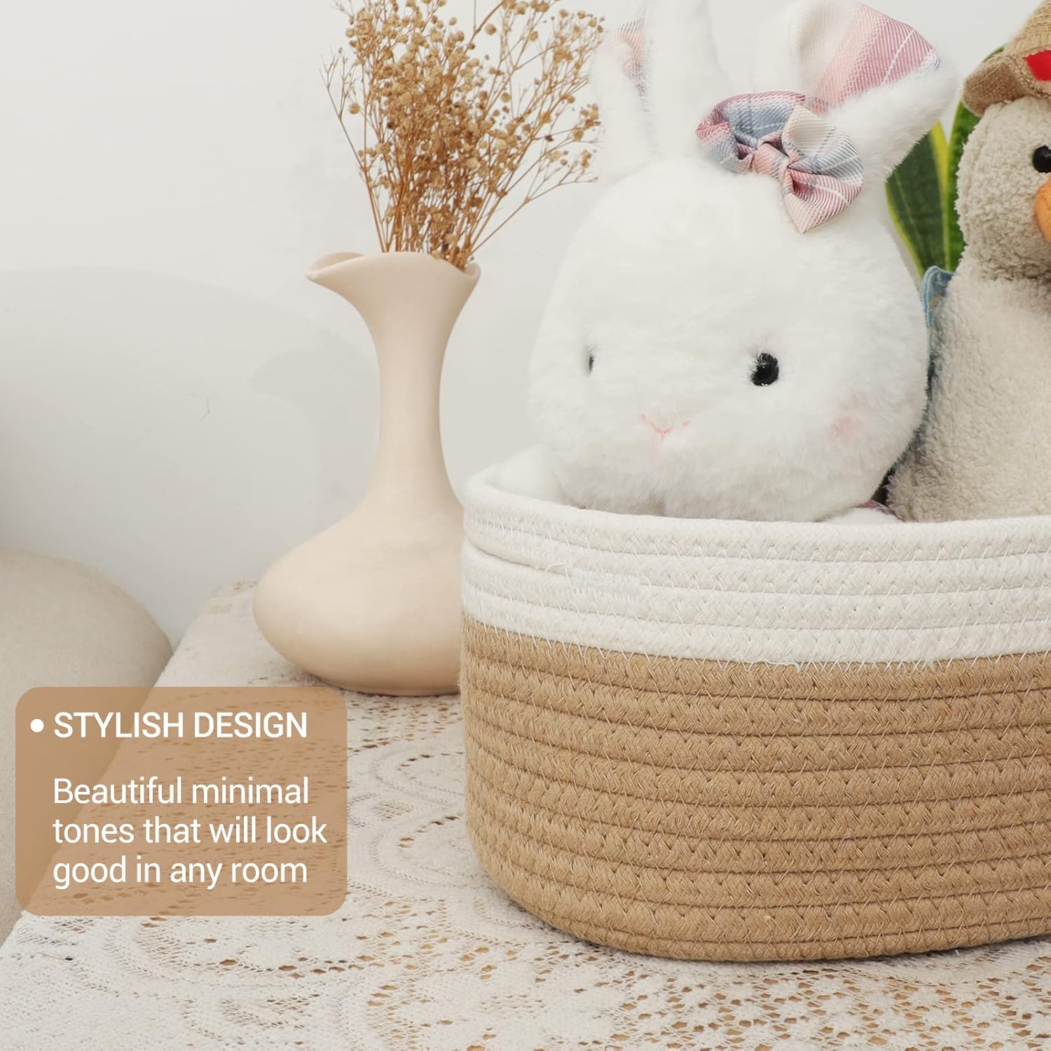 Panier Rangement Lot de 5 Coton Tressé Corbeille Salle de Bain Cuisine Table à Langer Organisateur Déco Boîte Bébé Enfant - 5