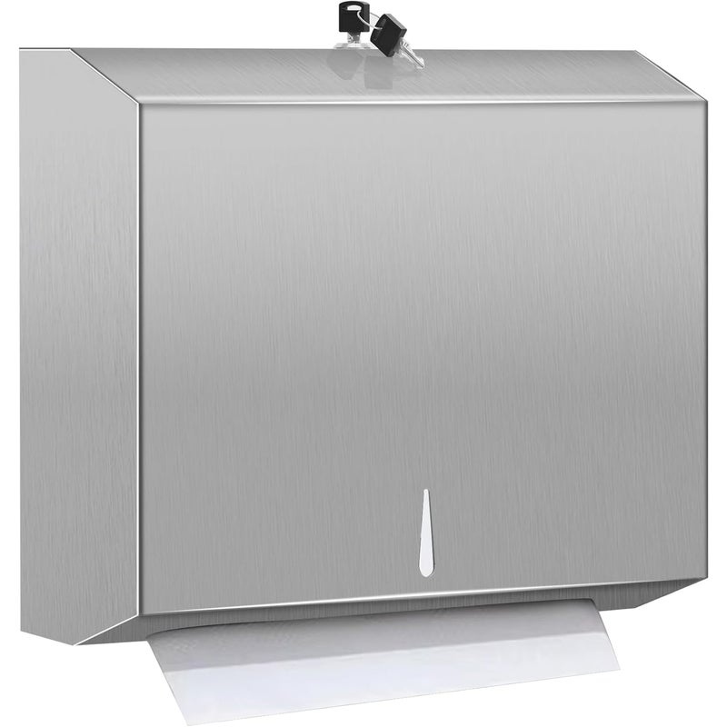 Dozownik ręczników papierowych do montażu na ścianie ze stali nierdzewnej z blokadą, duża pojemność, srebrny